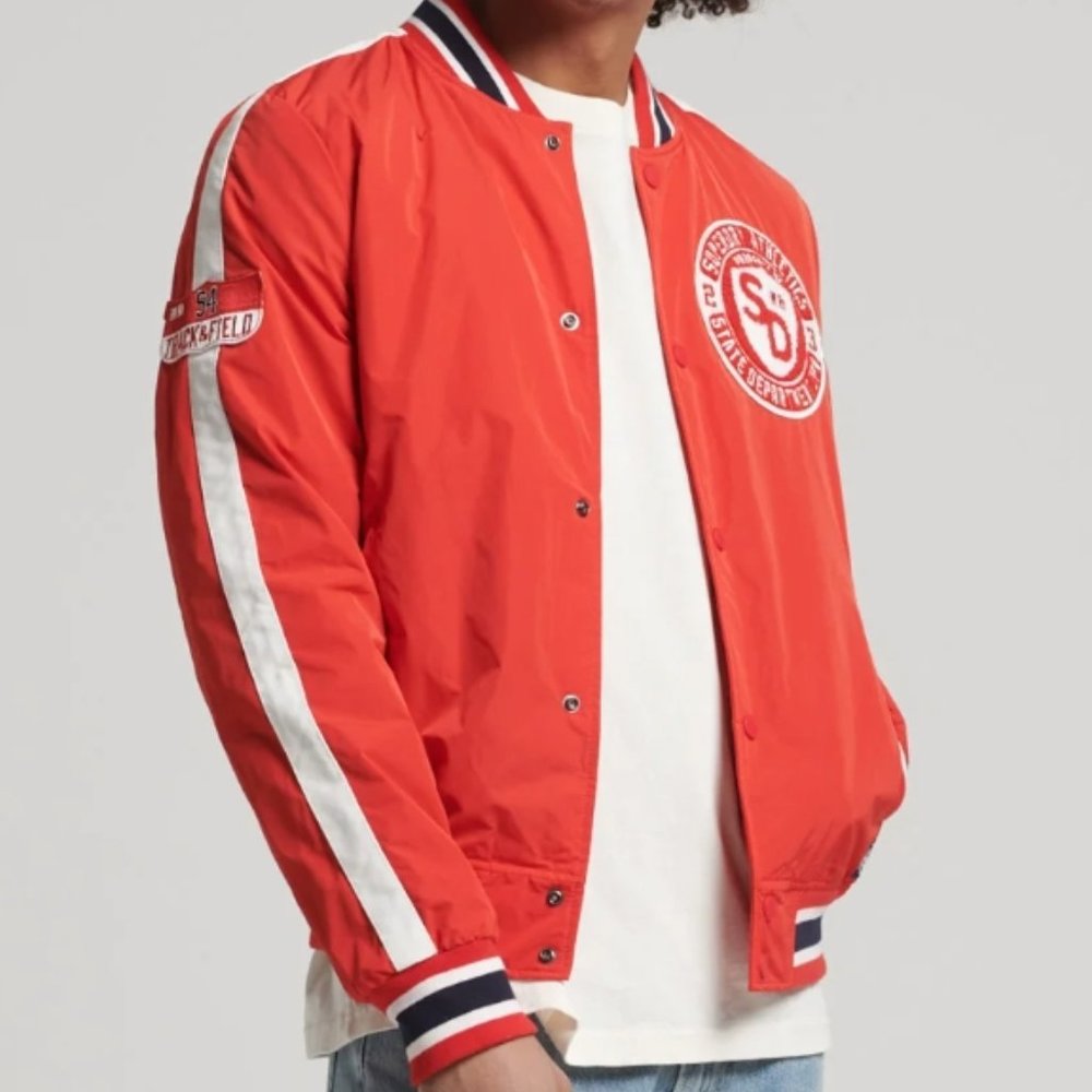 Superdry Orange Striped Varsity Bomber Medium Jacket Men's